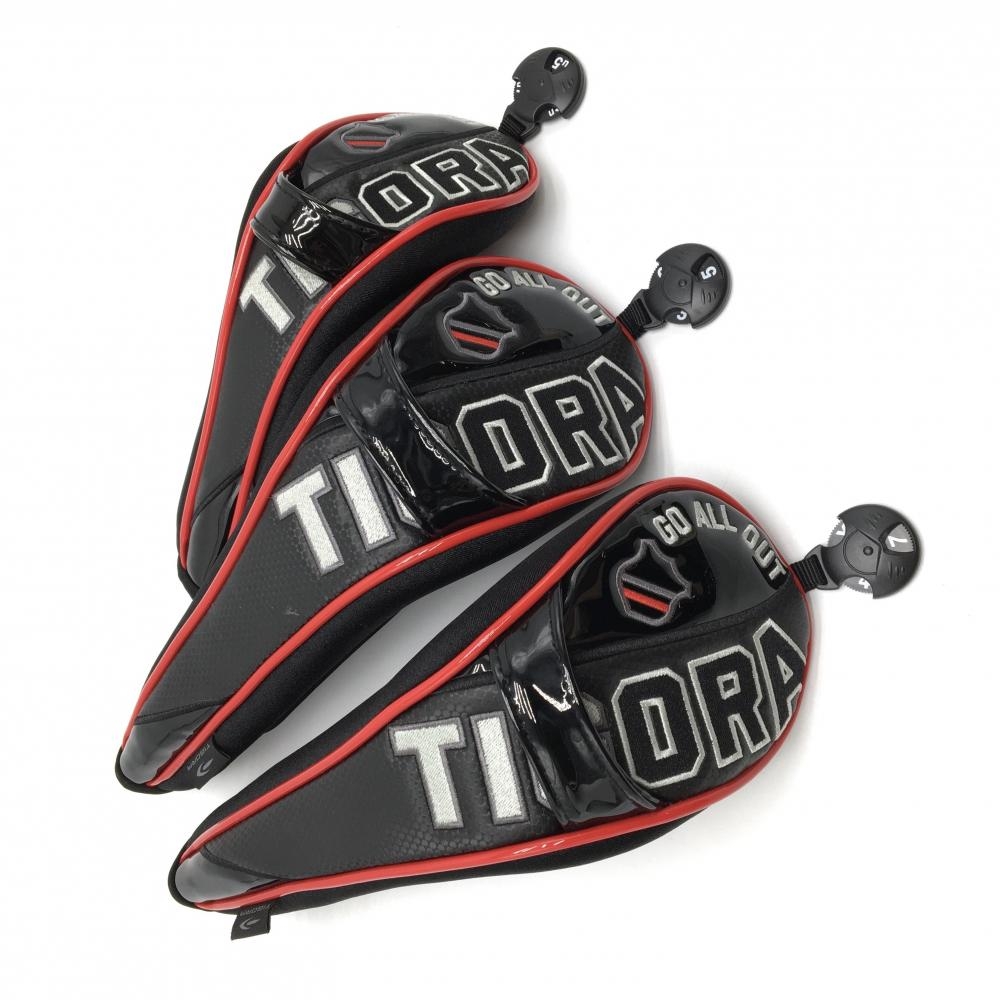 【美品】ティゴラ ヘッドカバー3点セット(FW×2 UT) 黒×レッド FW×2 UT ゴルフ TIGORA