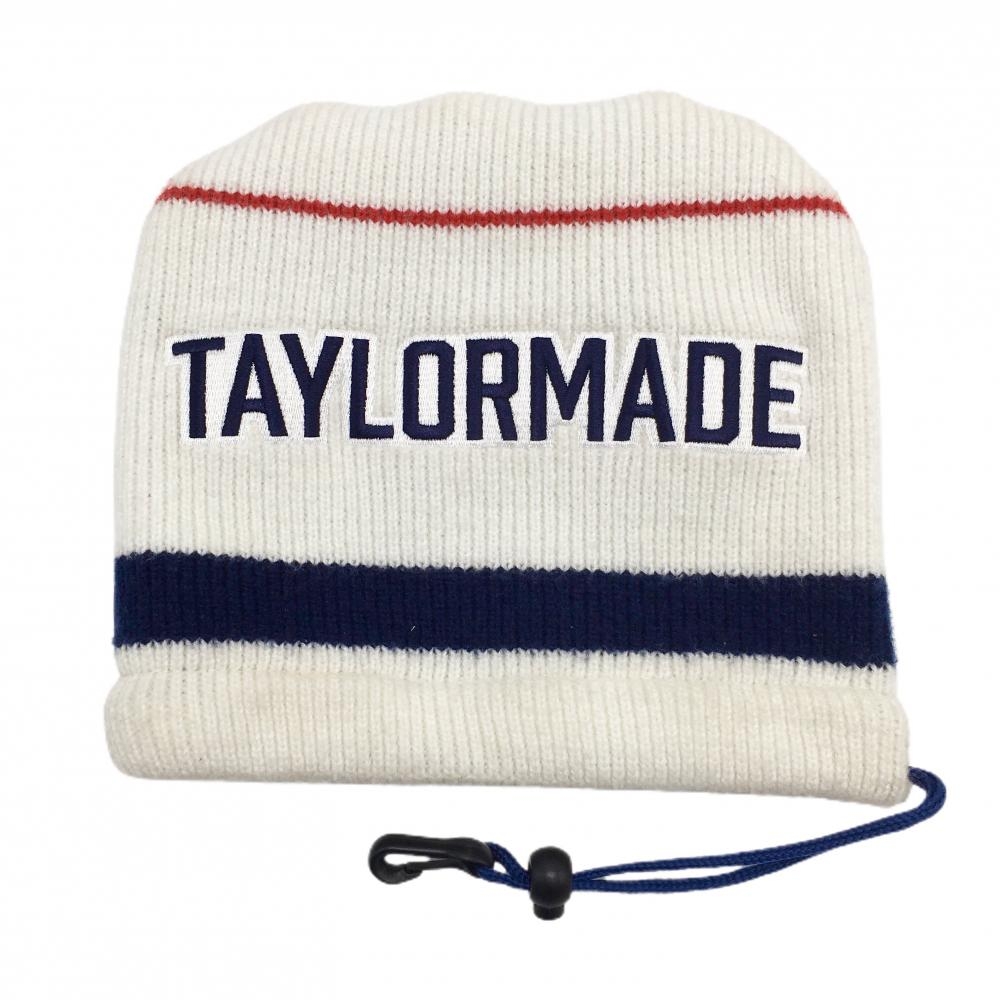 【美品】テーラーメイド アイアンカバー 白×ネイビー×レッド ロゴ刺しゅう ニット ヘッドカバーゴルフ TaylorMade