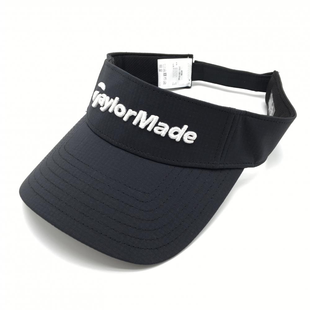 【超美品】テーラーメイド サンバイザー 黒 地模様 立体ロゴ白 フリー(55-57cm)   ゴルフウェア TaylorMade