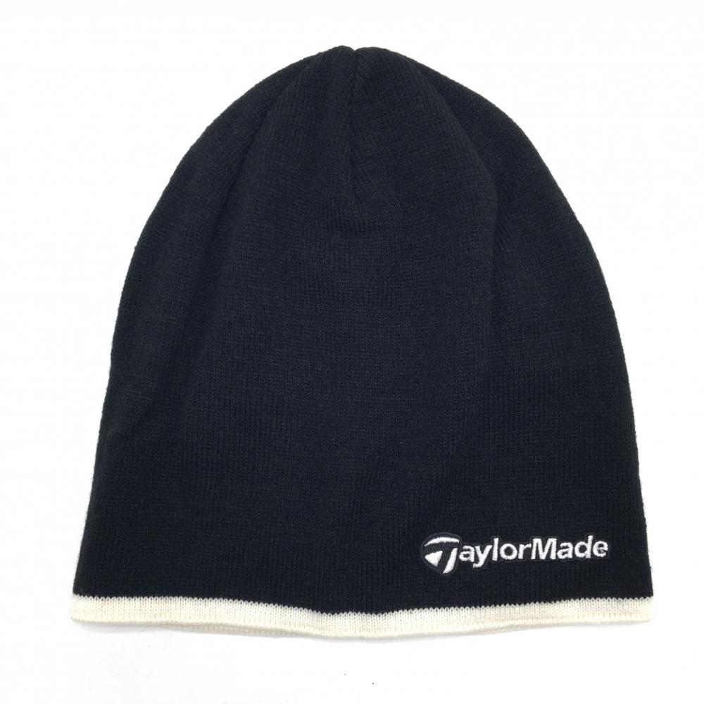 【新品】テーラーメイド ニット帽 黒×白 ロゴ刺しゅう  フリー（57-59cm）  ゴルフウェア TaylorMade