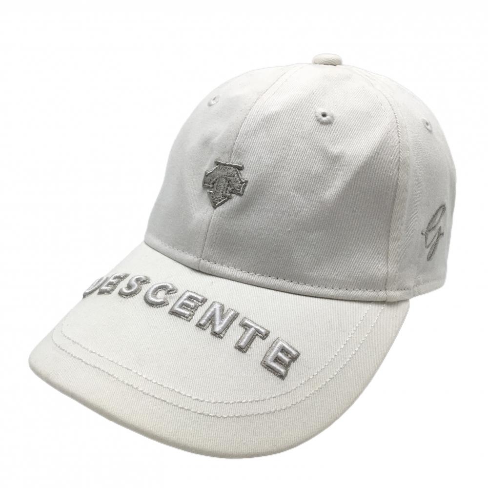 【美品】デサントゴルフ キャップ 白×グレー つば立体ロゴ刺しゅう 中田英寿 F（55cm～57cm）  ゴルフウェア DESCENTE