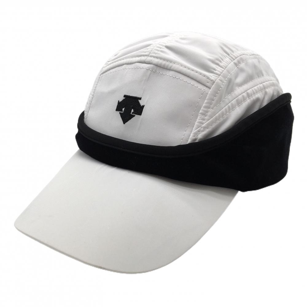 デサントゴルフ キャップ 白×黒 耳当て付き 内側微起毛 中田英寿  F(57cm-59cm)  ゴルフウェア DESCENTE