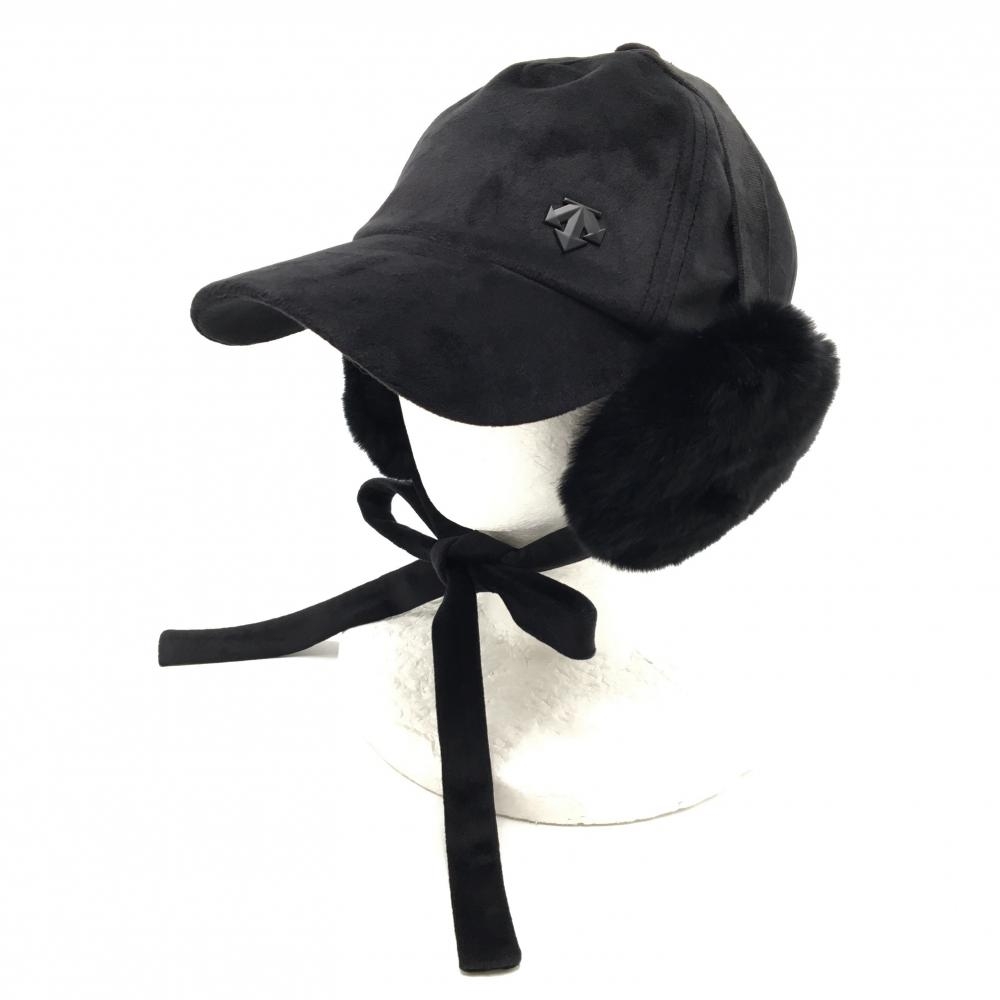 【美品】デサントゴルフ イヤーマフ付きキャップ 黒 イヤーマフ取外し可 微起毛 韓国モデル 中田英寿  FR   ゴルフウェア DESCENTE