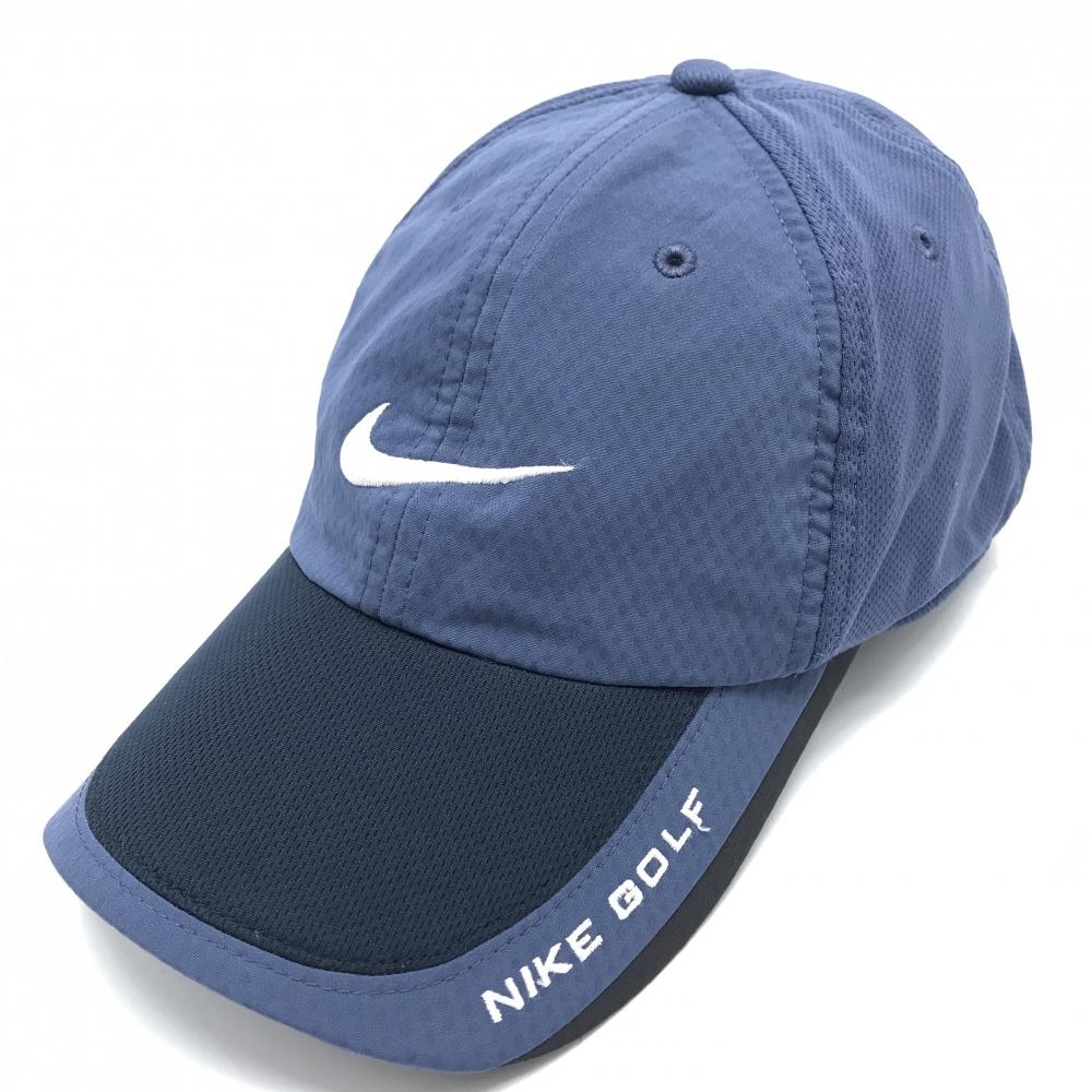 【美品】ナイキゴルフ キャップ スモーキーネイビー×白 ロゴ刺しゅう  ONE SIZE   ゴルフウェア NIKE