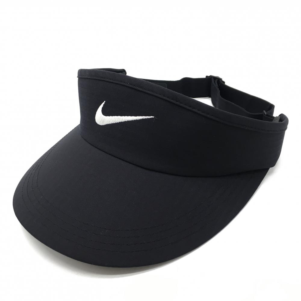 【超美品】ナイキ サンバイザー 黒×白 ロゴ刺しゅう  ゴルフウェア NIKE