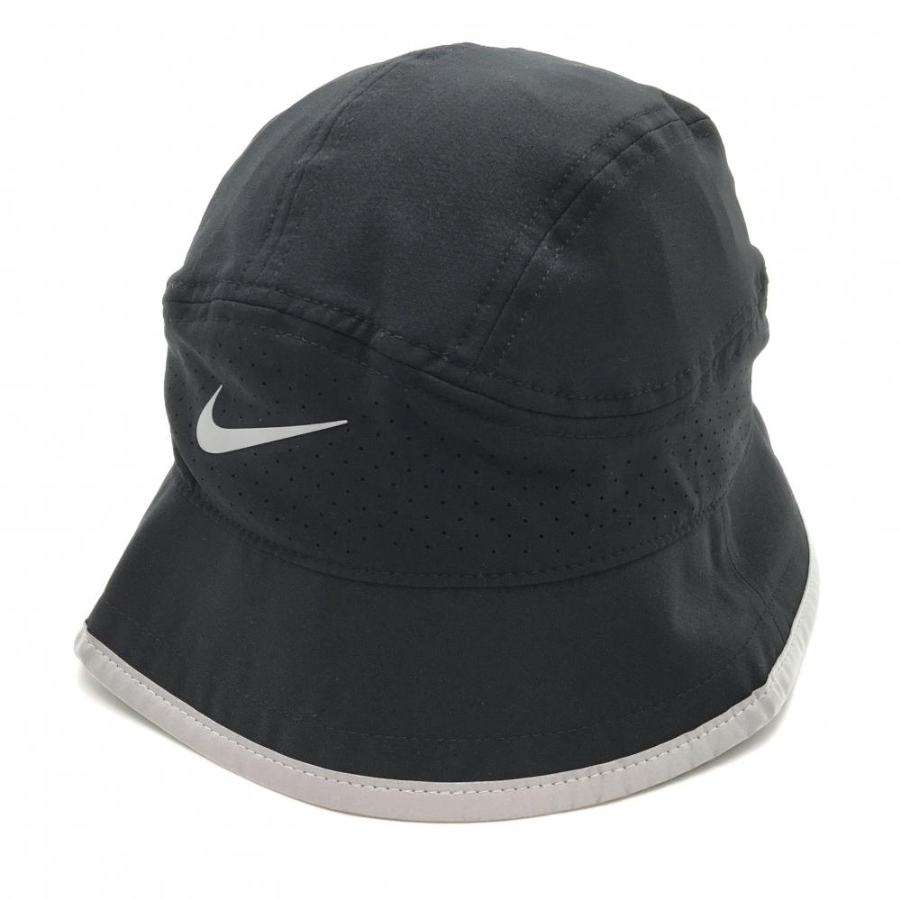 【新品】ナイキ ハット 黒 ロゴグレー 一部パンチング素材 DRY-FIT サイズ調整可 57-59cm  ゴルフウェア NIKE