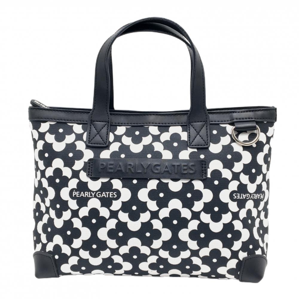 【美品】パーリーゲイツ カートバッグ 黒×白 花柄ゴルフ PEARLY GATES