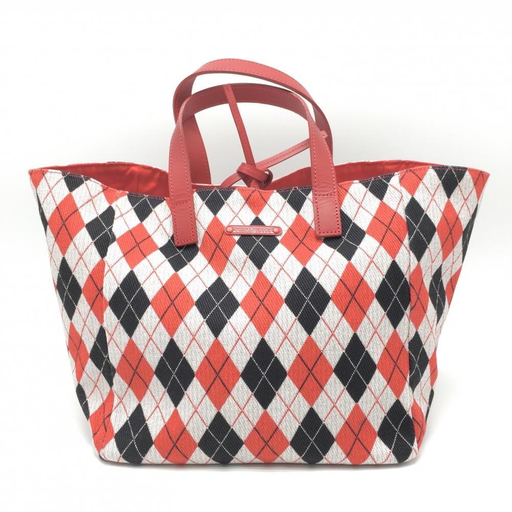 【美品】パーリーゲイツ カートバッグ レッド×白 アーガイル柄ゴルフ PEARLY GATES