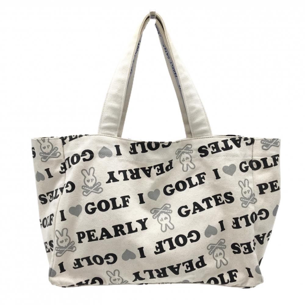 パーリーゲイツ カートバッグ 白×黒 キャンバス地 ロゴ総柄 ゴルフ PEARLY GATES