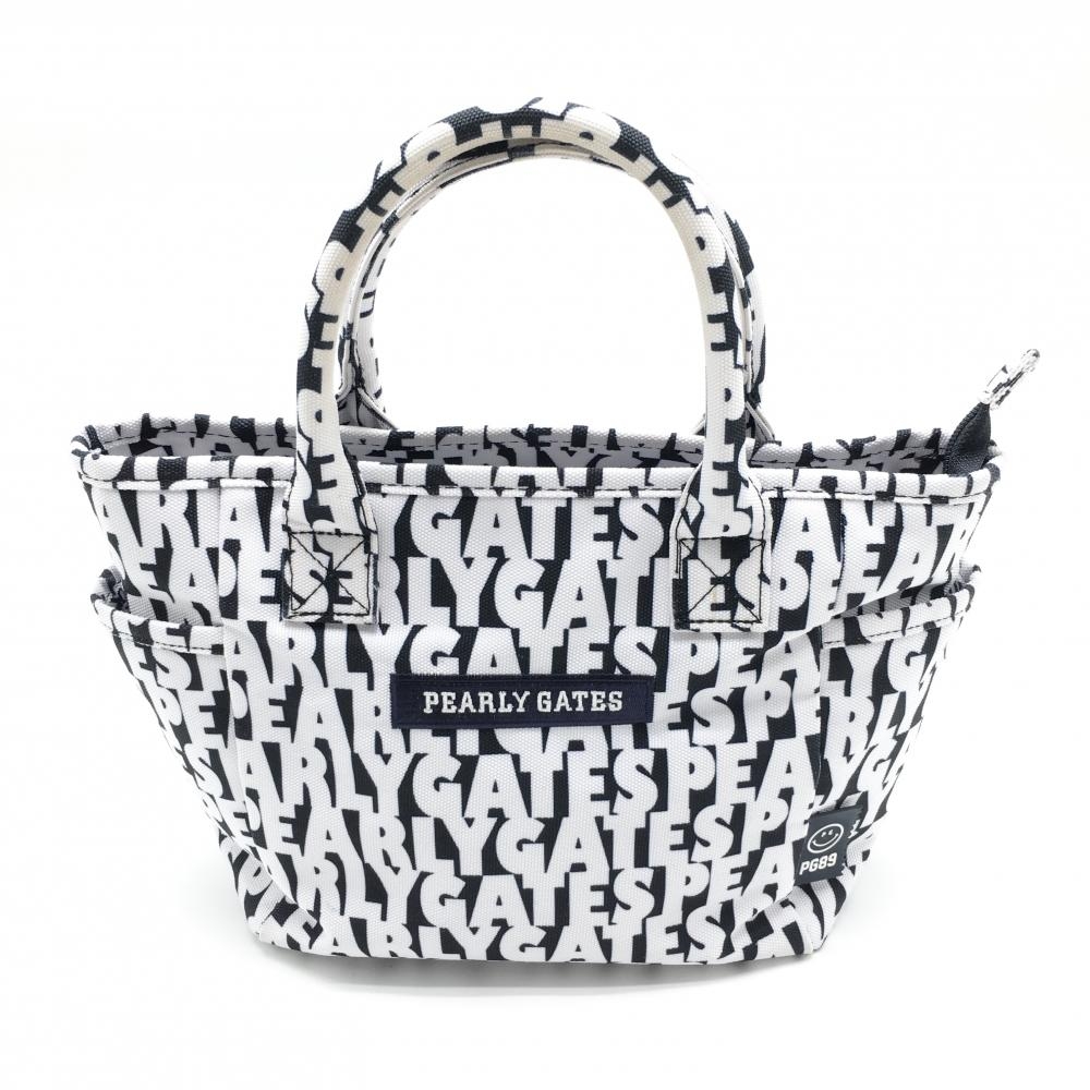パーリーゲイツ カートバッグ 白×ネイビー ロゴ総柄 内外ポケット ニコちゃん スマイルゴルフ PEARLY GATES