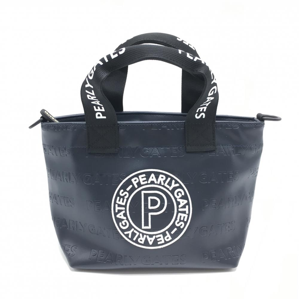 【美品】パーリーゲイツ カートバッグ ダークネイビー 型押しロゴ総柄 内ポケットゴルフ PEARLY GATES