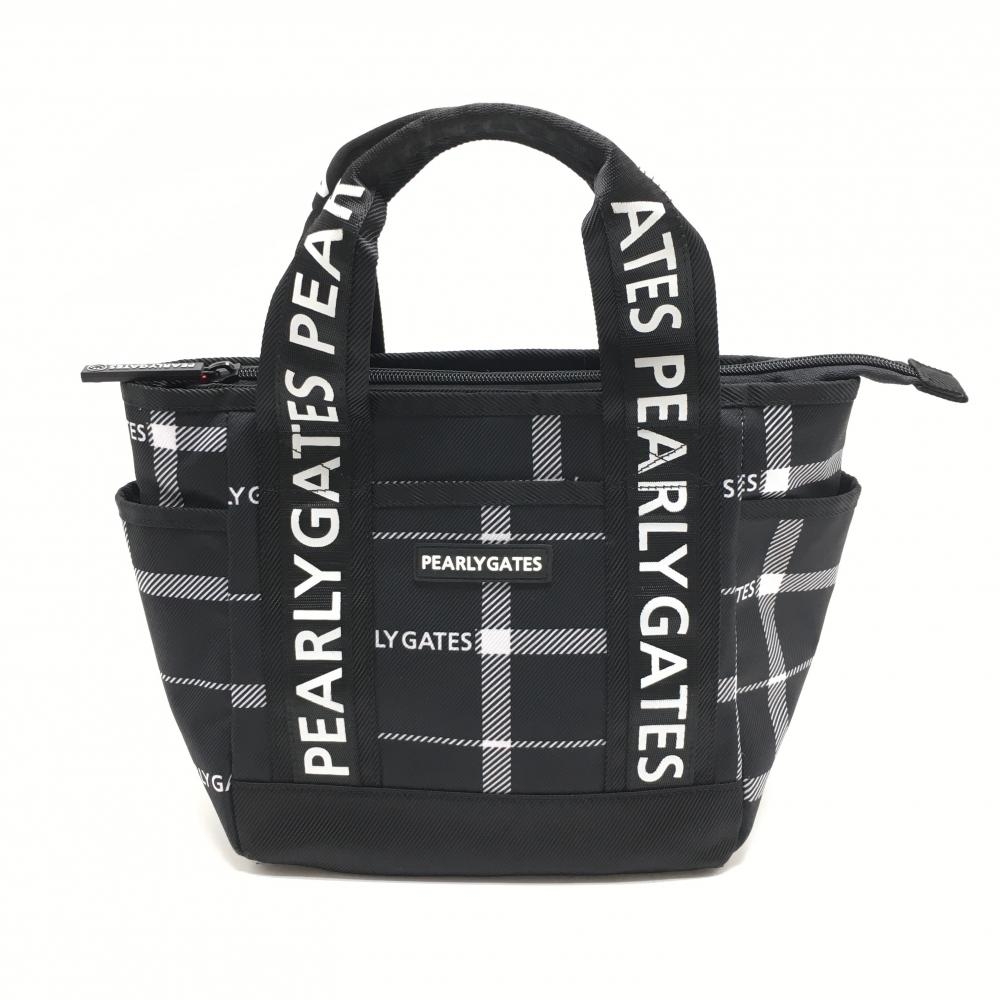 【超美品】パーリーゲイツ カートバッグ 黒×白 チェック ロゴ 内外ポケット ゴルフ PEARLY GATES