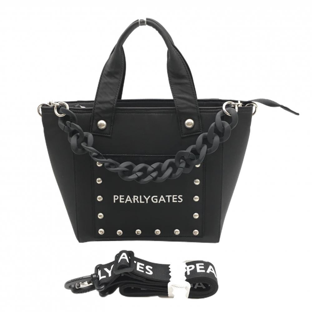 【美品】パーリーゲイツ カートバッグ 黒 内ポケット チェーンストラップ・ショルダーストラップ付ゴルフ PEARLY GATES