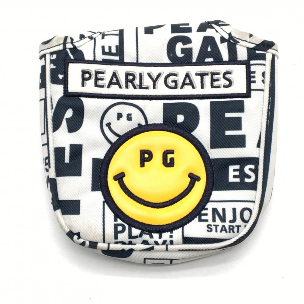 パーリーゲイツ パターカバー 白×ネイビー マレット型 ロゴ総柄 ニコちゃん スマイル ヘッドカバー ゴルフ PEARLY GATES