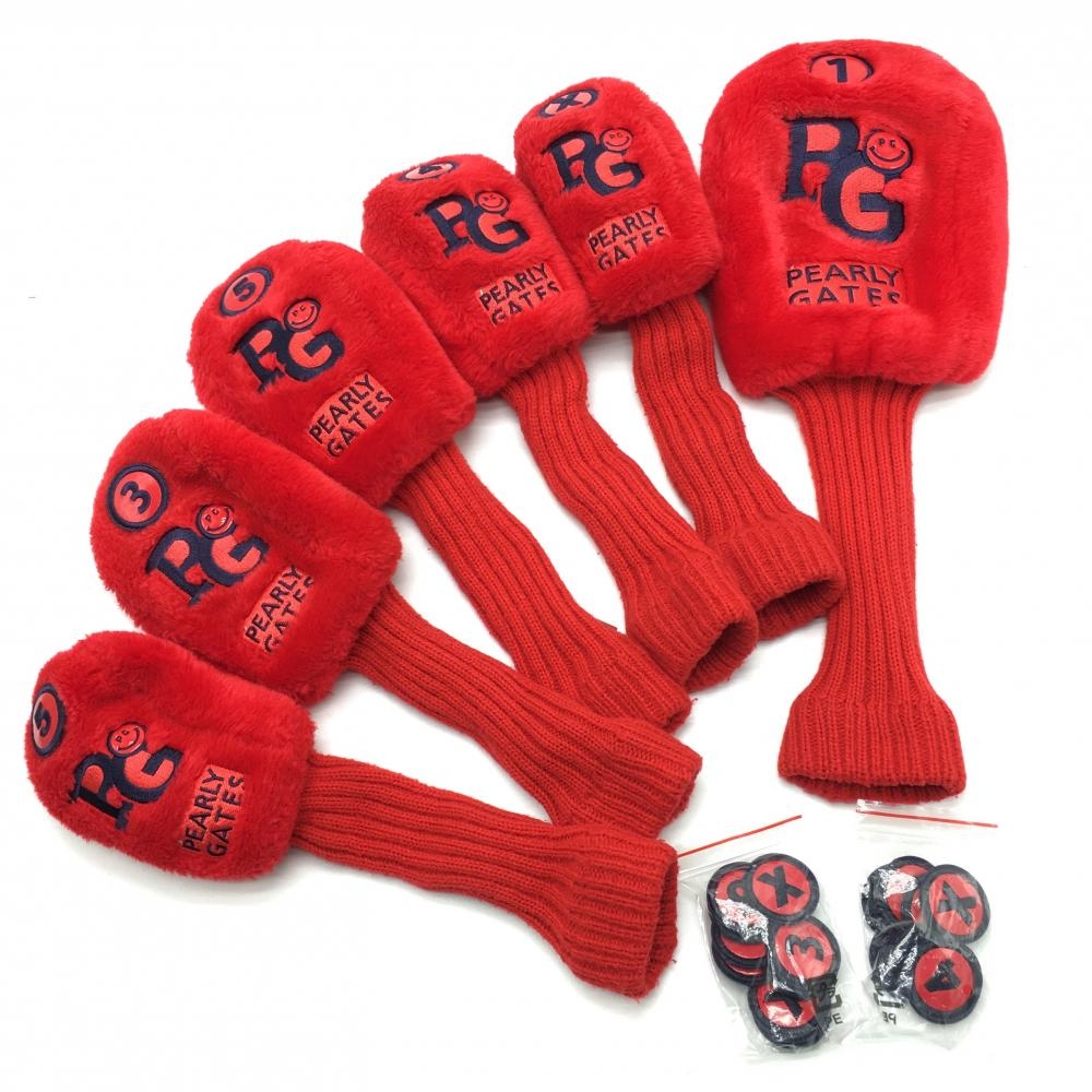 パーリーゲイツ ヘッドカバー6点セット(DR FW×2 UT×3) レッド×ネイビー ファー ゴルフ PEARLY GATES