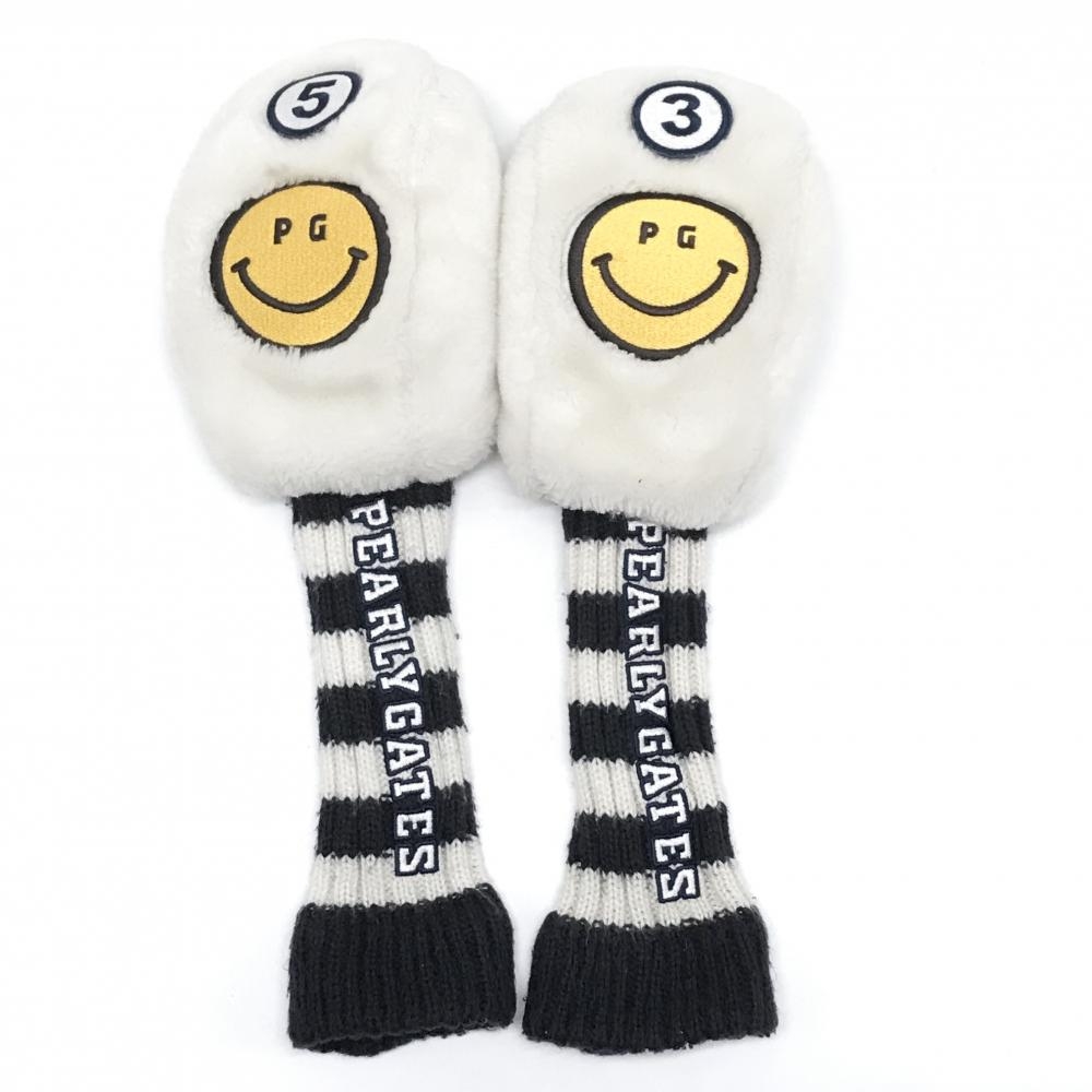 パーリーゲイツ ヘッドカバー2点セット(FW) 白×ネイビー ニコちゃん ボア スマイル ゴルフ PEARLY GATES