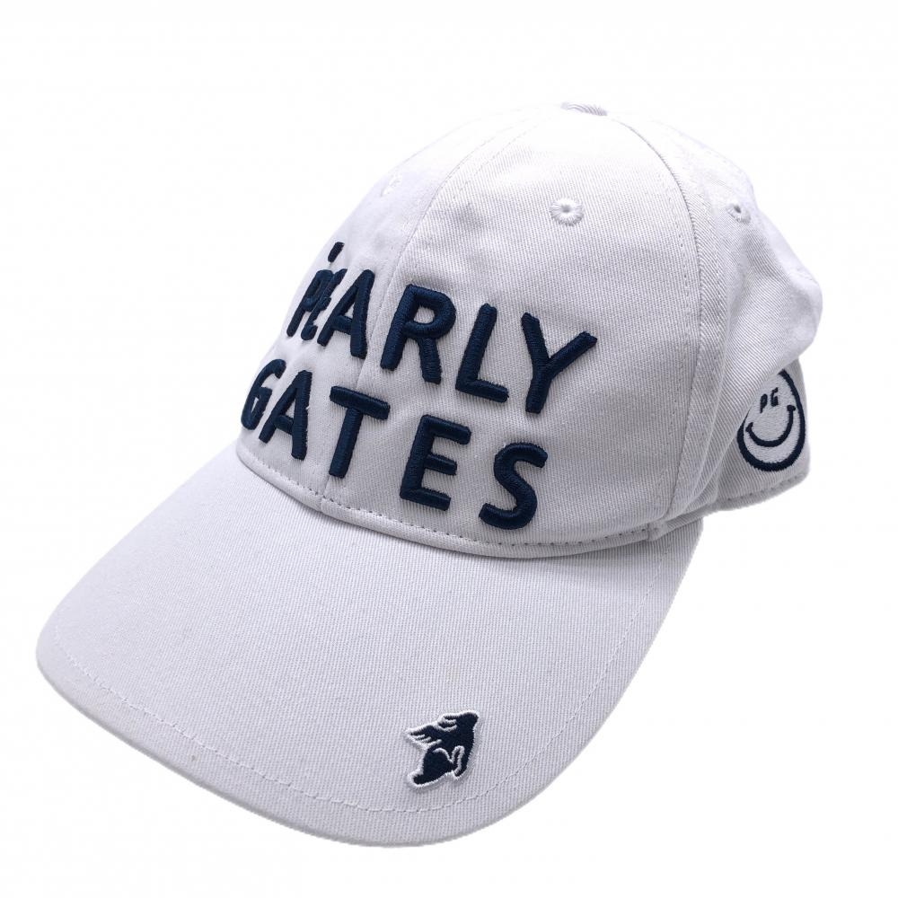 【美品】パーリーゲイツ キャップ 白×ネイビー 立体ロゴ刺しゅう ニコちゃん スマイル  FR ゴルフウェア PEARLY GATES 画像