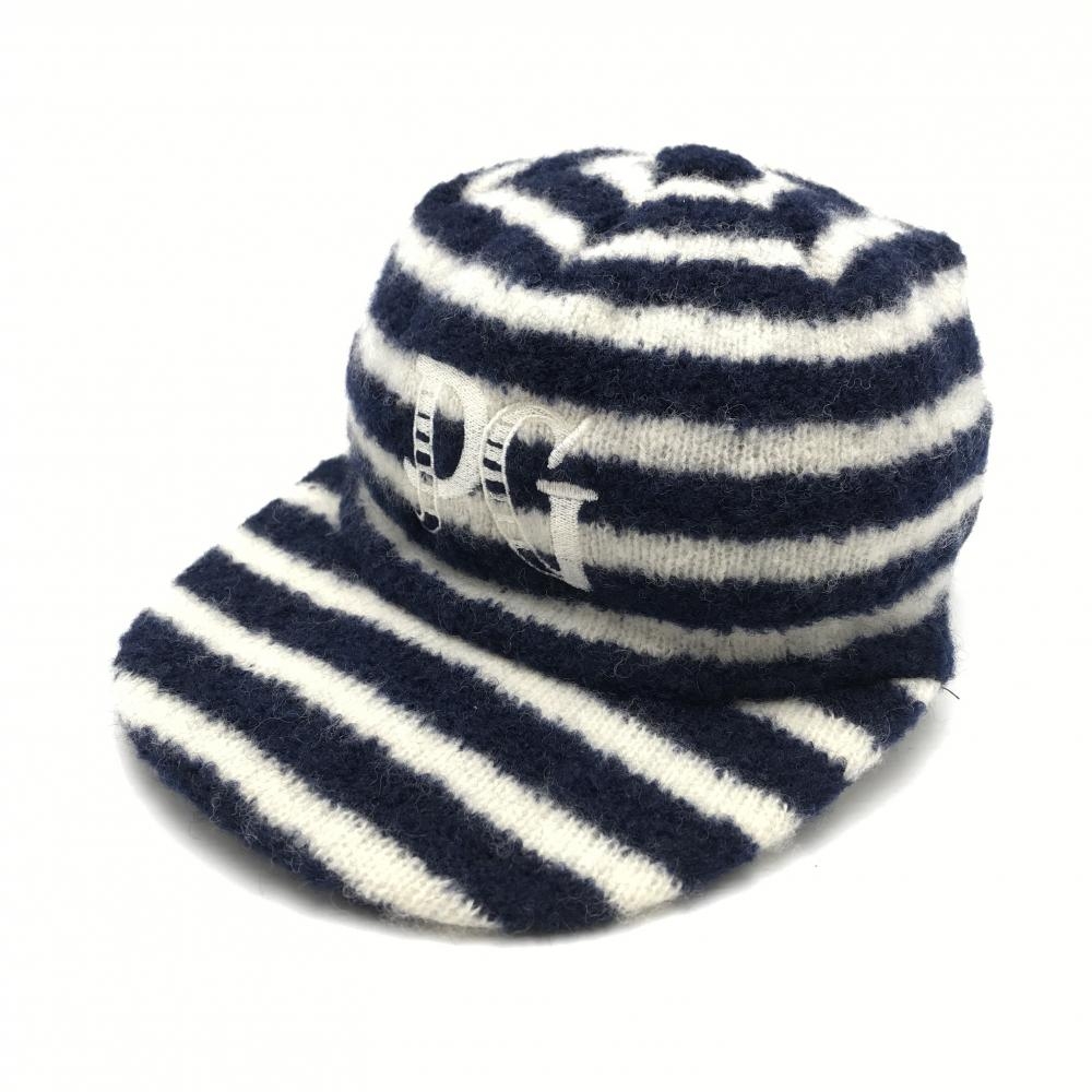 【超美品】パーリーゲイツ キャップ ネイビー×白 ボーダー ウール混  FR  ゴルフウェア PEARLY GATES