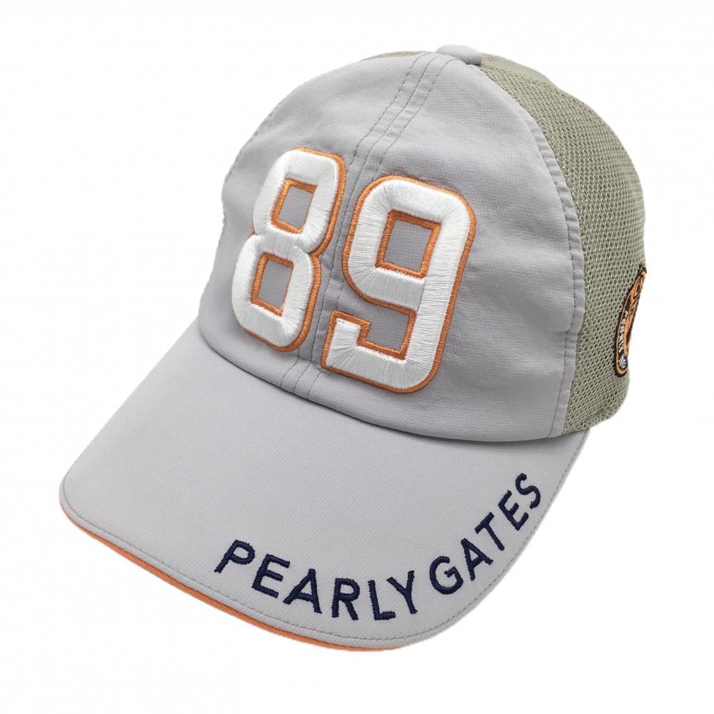 【美品】パーリーゲイツ メッシュキャップ ライトグレー×白×オレンジ ニコちゃん スマイル FR  ゴルフウェア PEARLY GATES