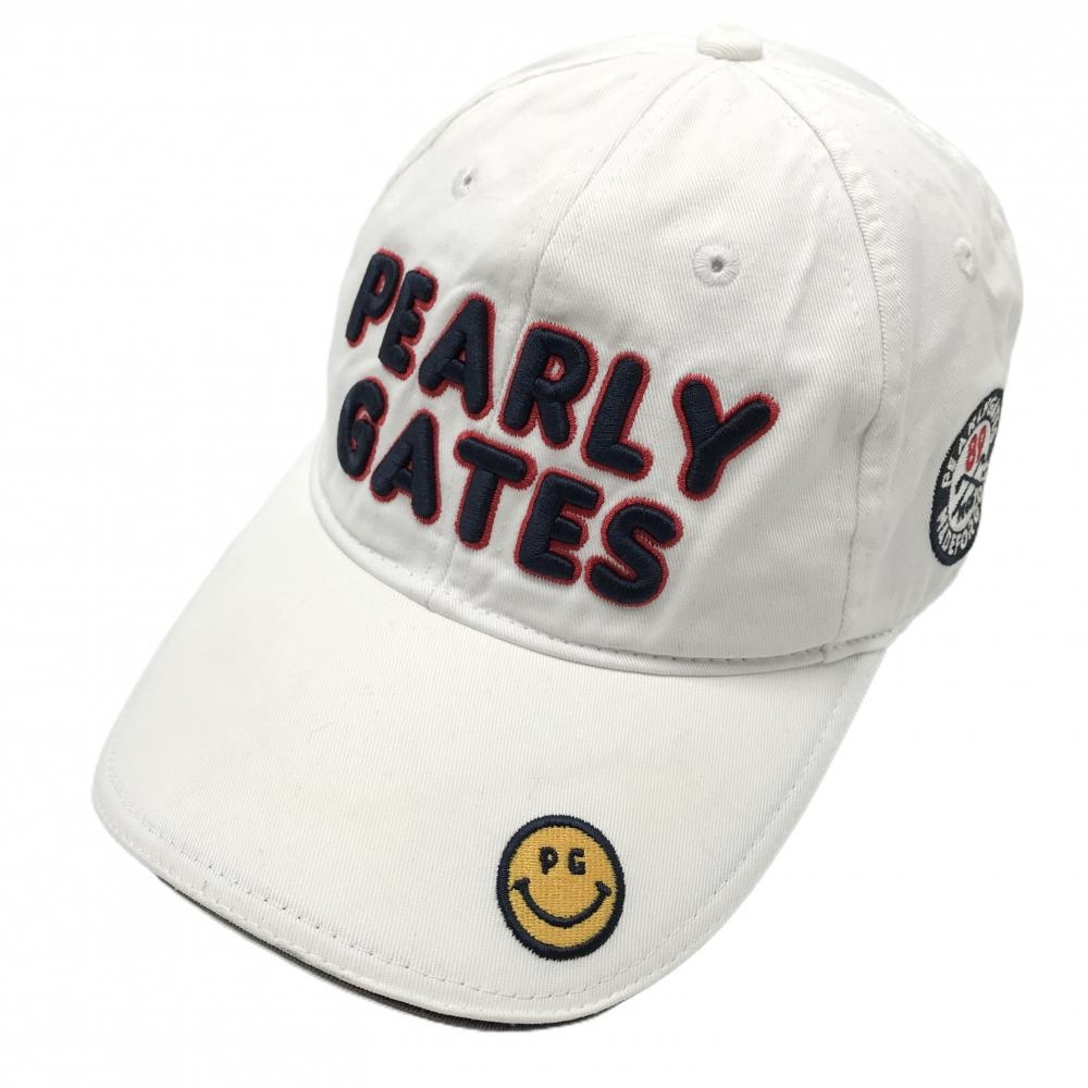 パーリーゲイツ キャップ 白 立体ロゴ ニコちゃん スマイル  FR  ゴルフウェア PEARLY GATES