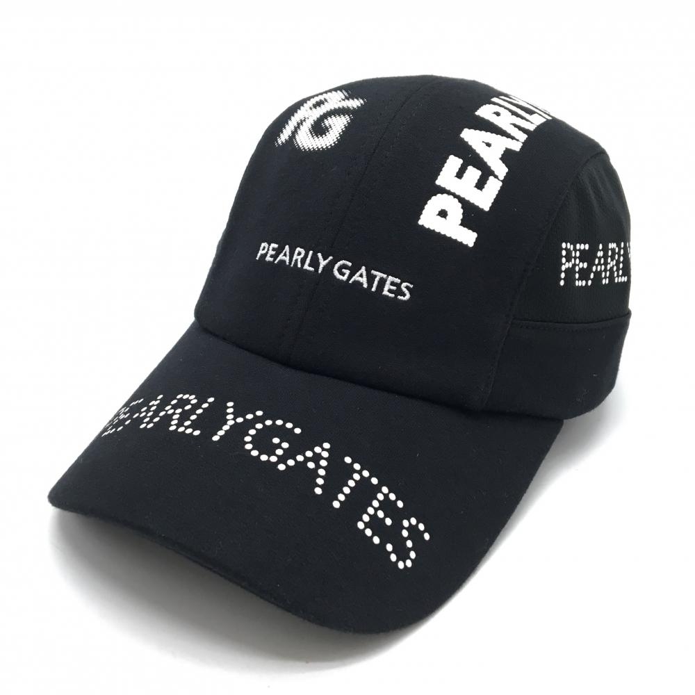 新品】パーリーゲイツ キャップ 黒×白 ロゴプリント FR ゴルフウェア