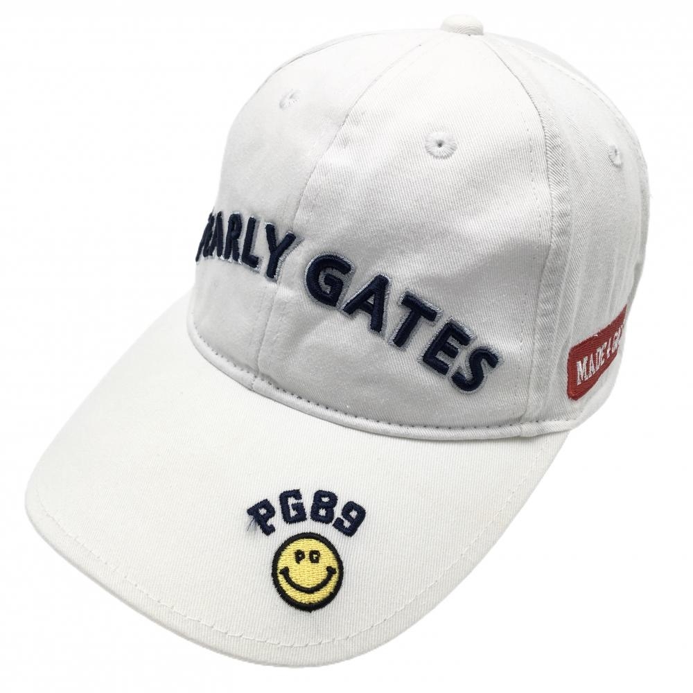 パーリーゲイツ キャップ 白×ネイビー スマイル ニコちゃん  FR  ゴルフウェア PEARLY GATES