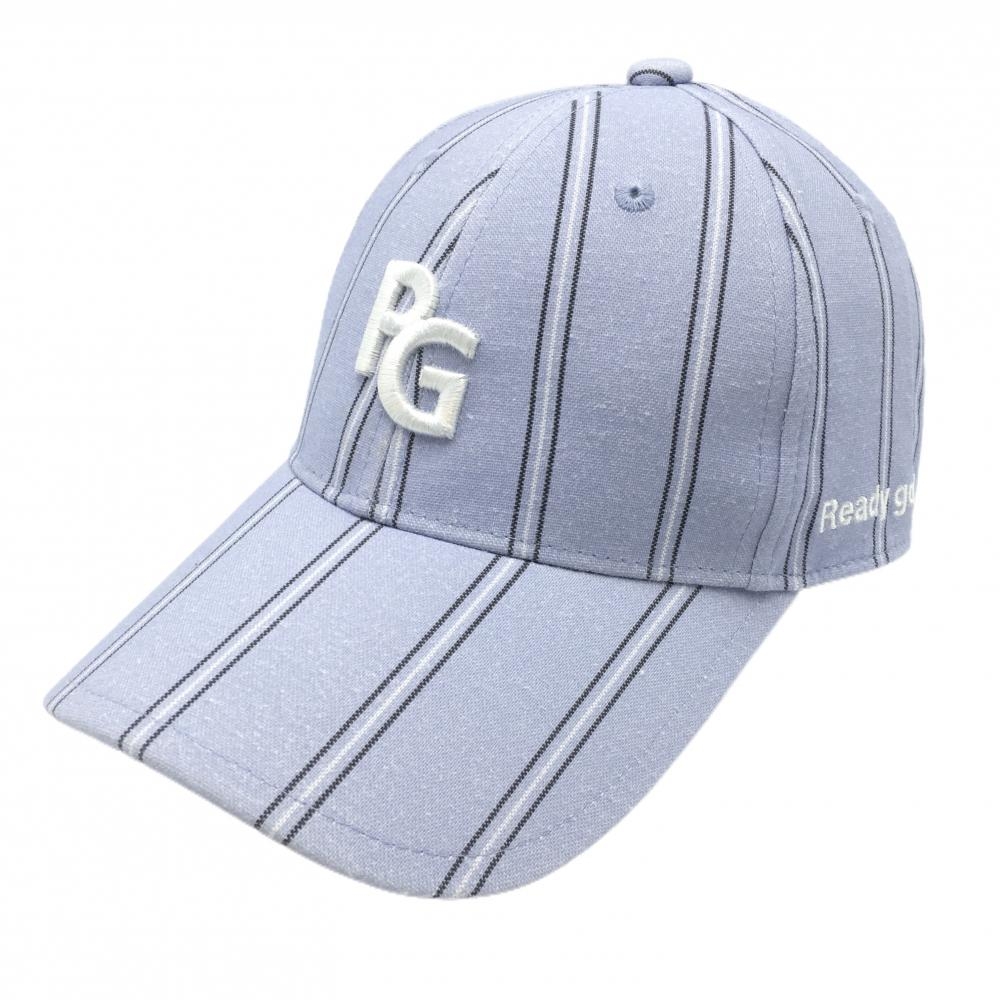 【美品】パーリーゲイツ キャップ ライトブルー×黒 ストライプ 麻混 FR  ゴルフウェア 2025年モデル PEARLY GATES