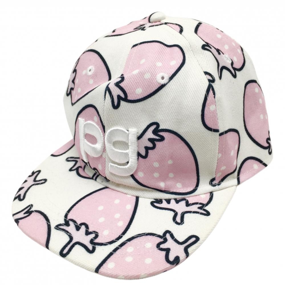 パーリーゲイツ フラットキャップ 白×ピンク イチゴ柄 FR  ゴルフウェア PEARLY GATES