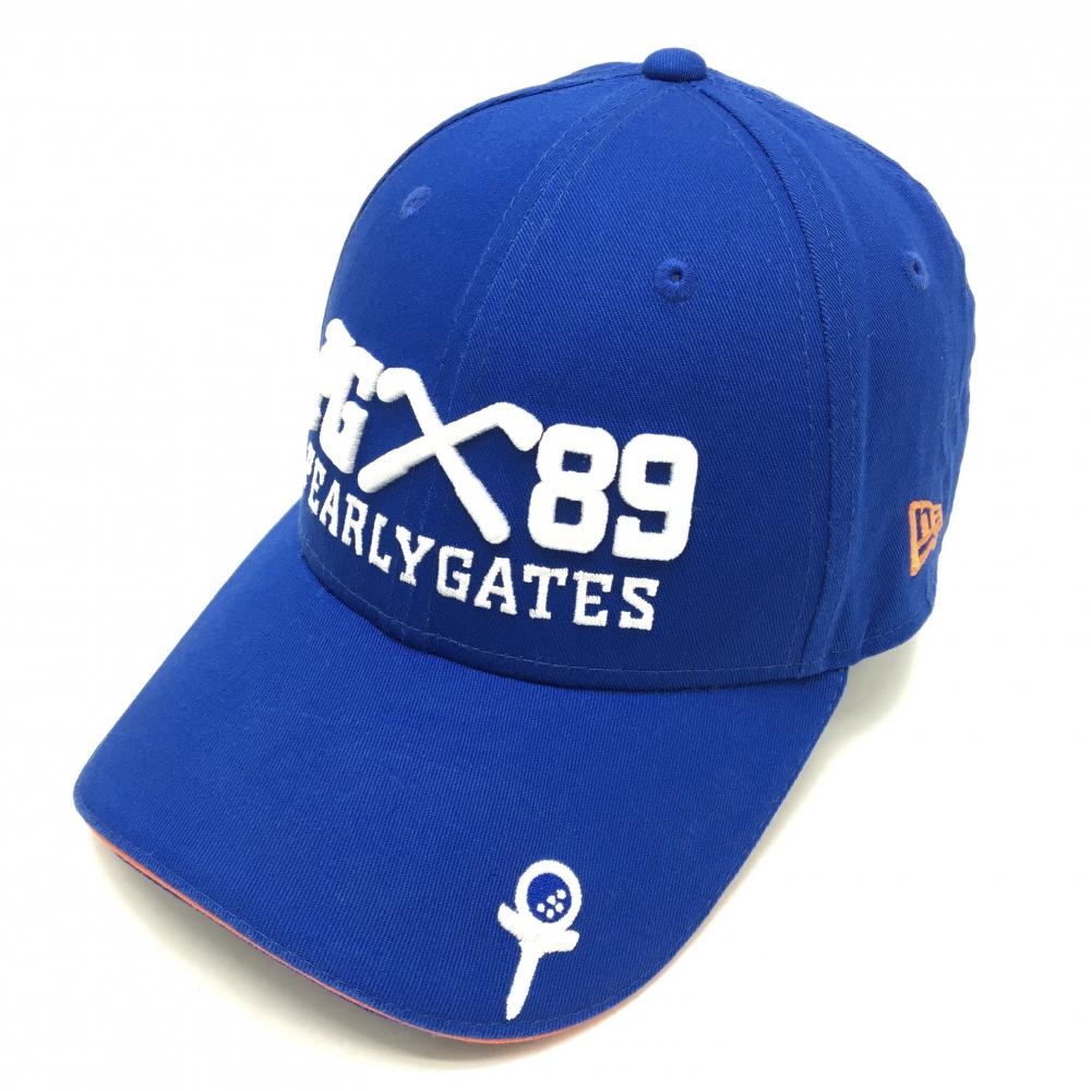 【超美品】パーリーゲイツ×ニューエラ キャップ ブルー×白 ティー装着可 コットン100％ FR   ゴルフウェア PEARLY GATES