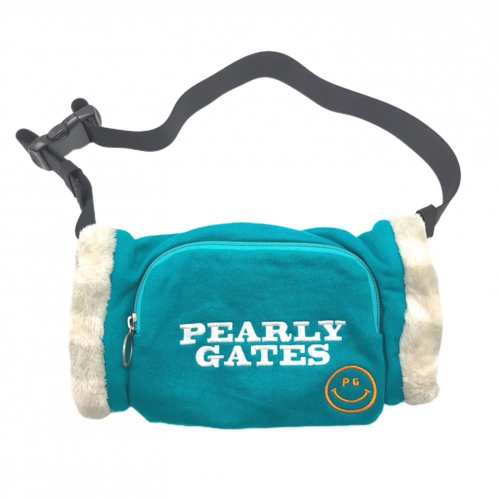 【超美品】パーリーゲイツ ハンドウォーマー グリーン ニコちゃん スマイル 裏ボア  ゴルフウェア PEARLY GATES