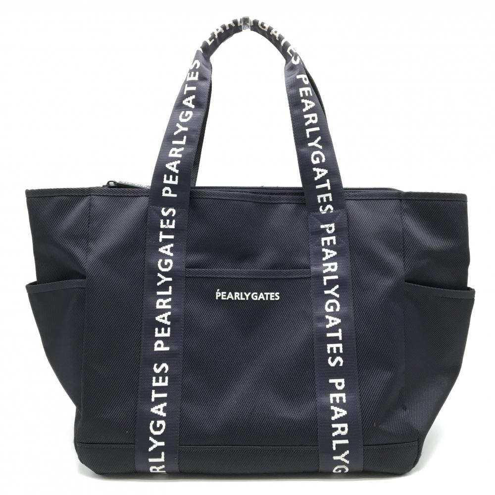 【美品】パーリーゲイツ ロッカーバッグ ダークネイビー×白 持ち手ロゴ ビッグトートバッグゴルフ PEARLY GATES