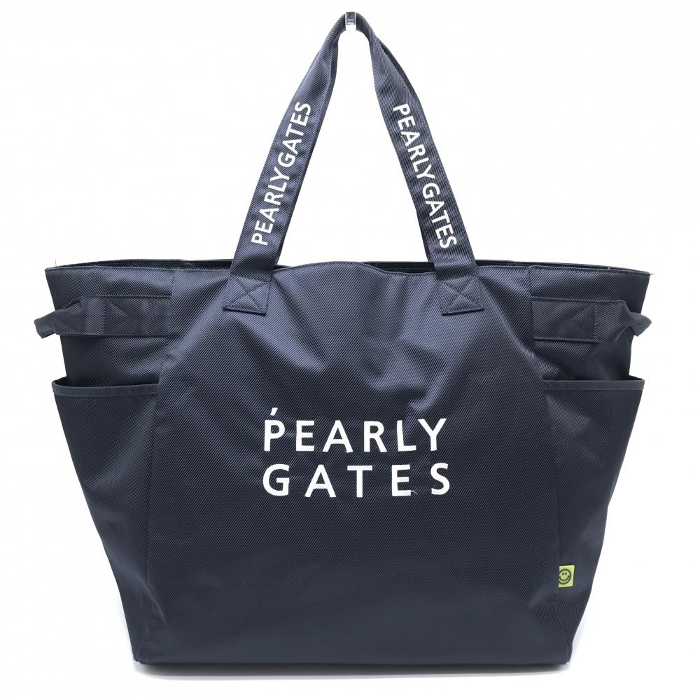 【美品】パーリーゲイツ ビッグトートバッグ ネイビー×白 ロゴ 複数ポケット ロッカーバッグ FRゴルフ PEARLY GATES