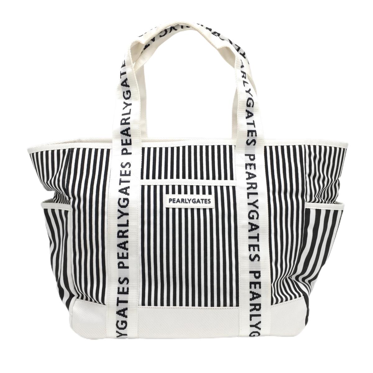 パーリーゲイツ ロッカーバッグ 白×黒 ストライプ ビッグトートバッグゴルフ 2023年モデル PEARLY GATES
