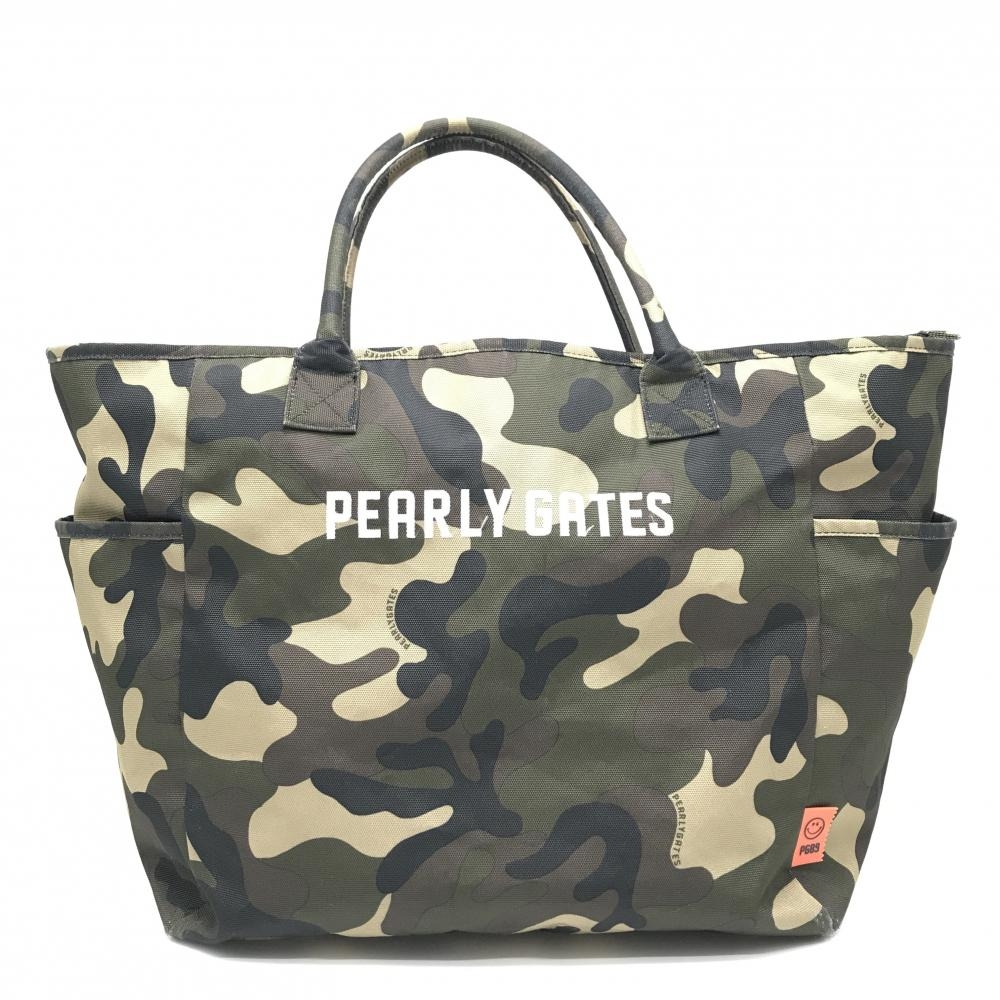 パーリーゲイツ ビッグトートバッグ カーキ×黒 カモフラ 迷彩 ニコちゃん スマイル ロッカーバッグ ゴルフ PEARLY GATES