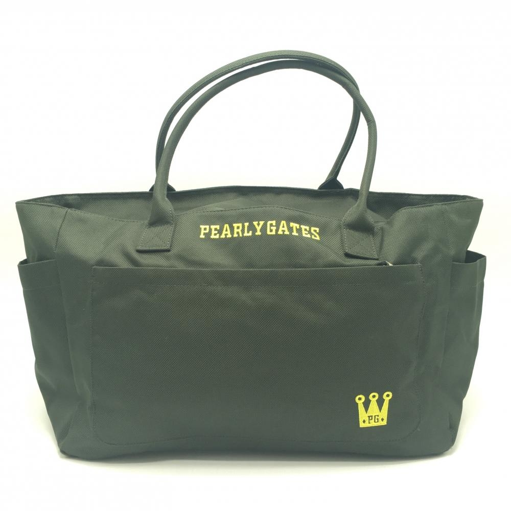 【美品】パーリーゲイツ ロッカーバッグ カーキ×イエロー ロゴ刺しゅう ビッグトートバッグ ゴルフ PEARLY GATES