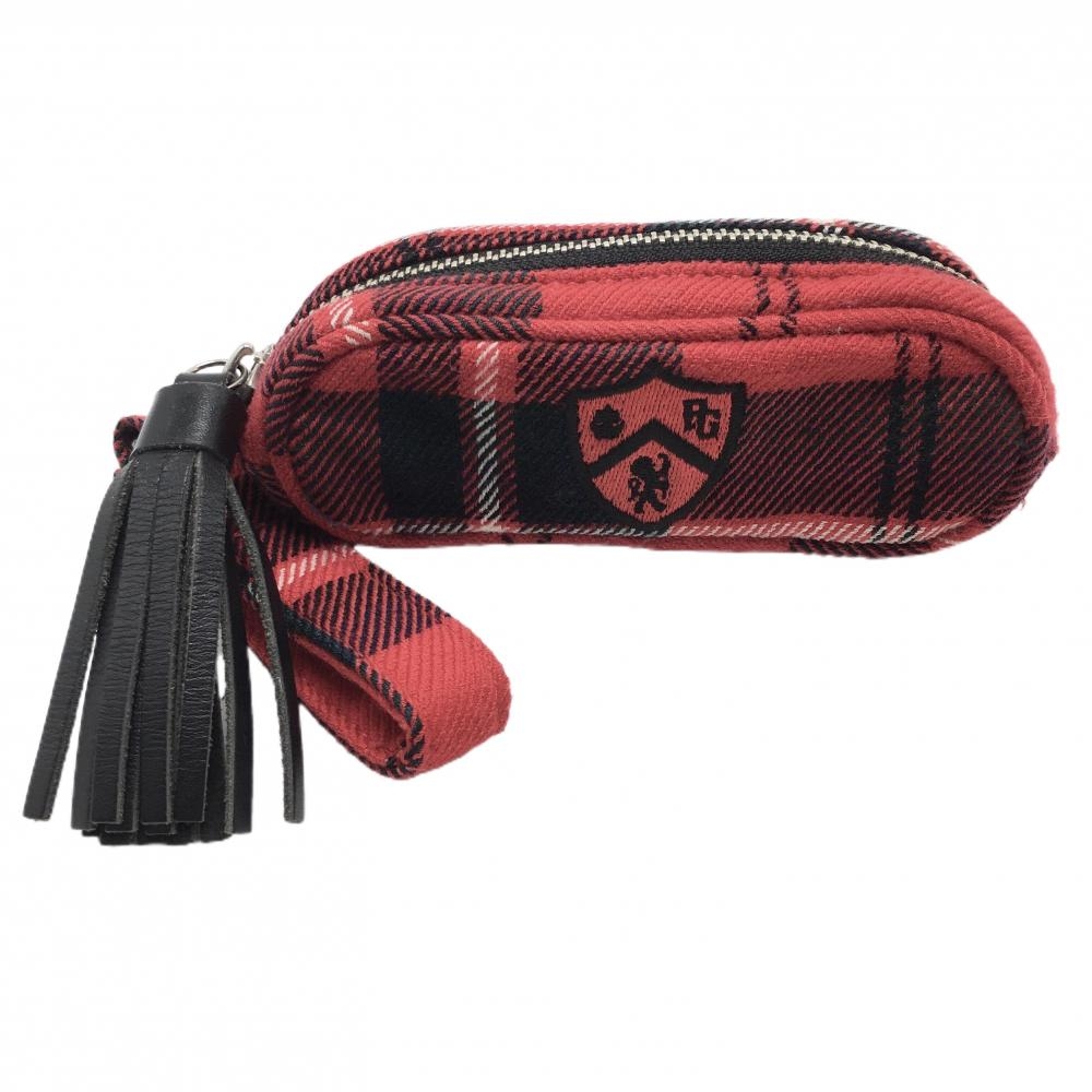 パーリーゲイツ ボールケース レッド×ネイビー系 チェック ボールポーチ ゴルフ PEARLY GATES