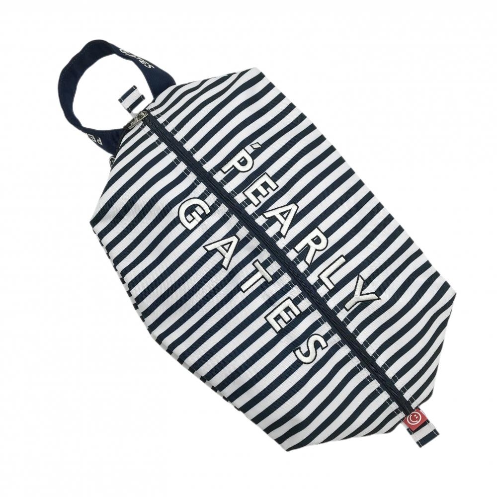 【美品】パーリーゲイツ シューズケース ネイビー×白 ボーダー ゴルフ PEARLY GATES