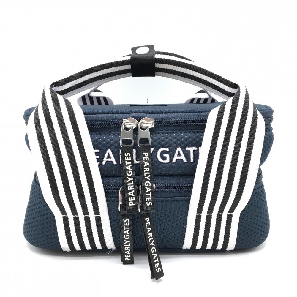 【美品】パーリーゲイツ 保冷バッグ ネイビー×白 持ち手ストライプ バニティ型ゴルフ 2023年モデル PEARLY GATES