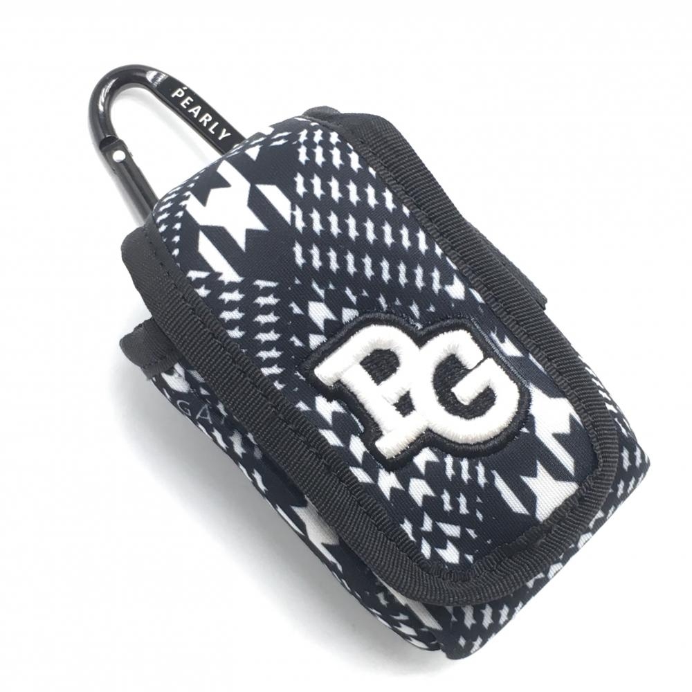 【超美品】パーリーゲイツ ボールケース 黒×白 グレンチェック風 マグネット開閉 カラビナ付 ゴルフ PEARLY GATES