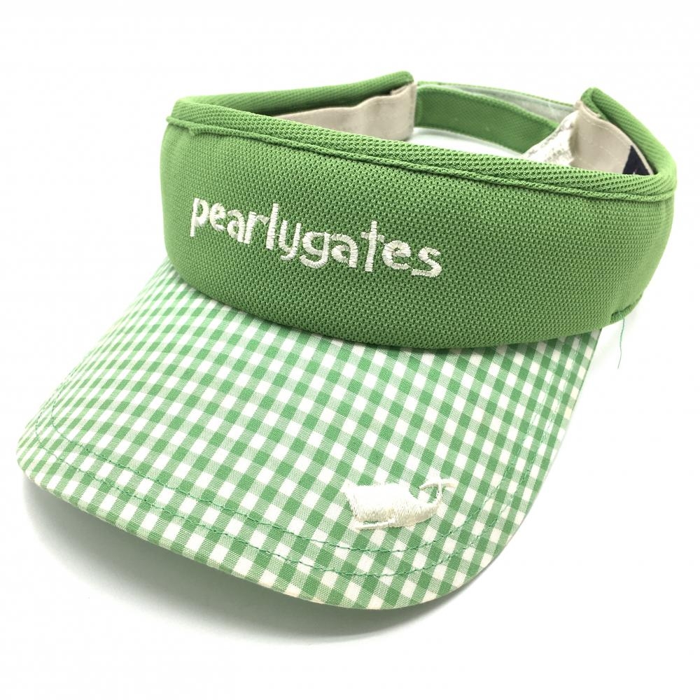 パーリーゲイツ サンバイザー ライトグリーン×白 つばギンガムチェック クジラ刺しゅう  FR  ゴルフウェア PEARLY GATES 画像