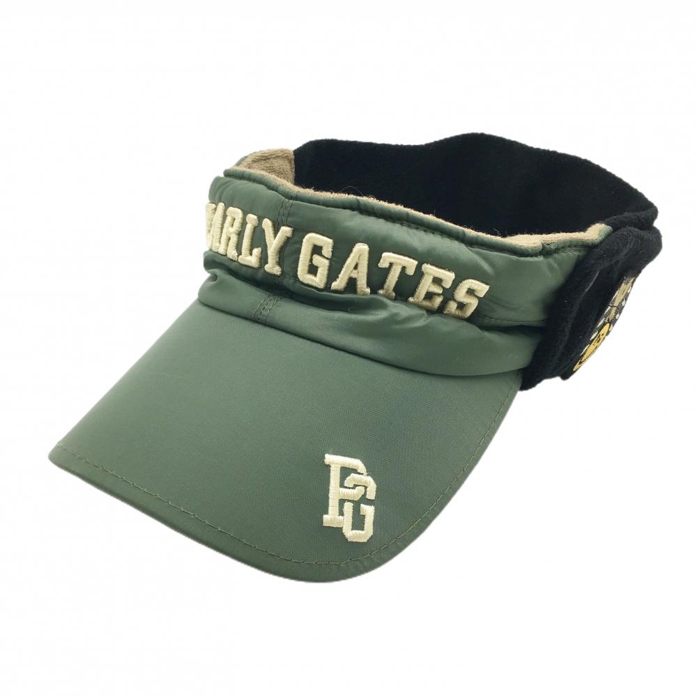パーリーゲイツ 耳当て付サンバイザー カーキ×黒 後フリース つば汚れ、毛羽立ち  FR  ゴルフウェア PEARLY GATES