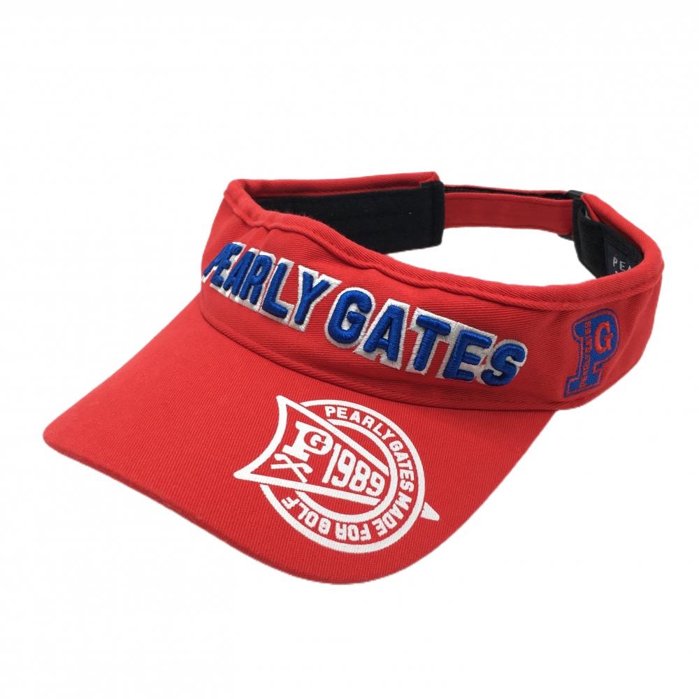 【超美品】パーリーゲイツ サンバイザー レッド×ブルー 立体ロゴ刺しゅう FR   ゴルフウェア PEARLY GATES