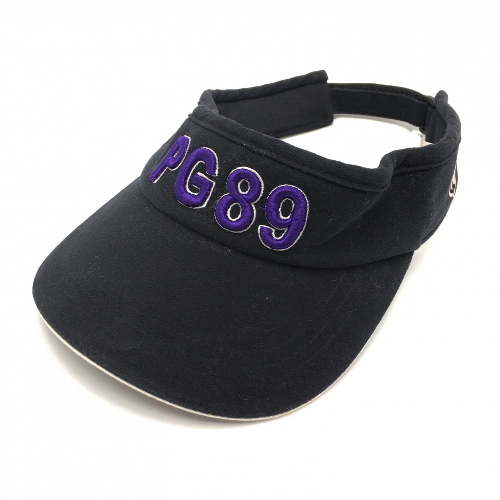 【美品】パーリーゲイツ サンバイザー 黒×パープル 微起毛 立体ロゴ刺しゅう  ゴルフウェア PEARLY GATES