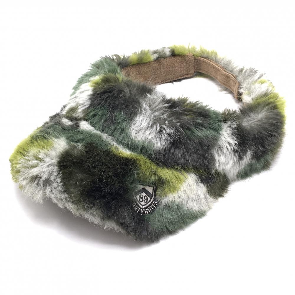 パーリーゲイツ サンバイザー グリーン×カーキ ファー カモフラ風 S  ゴルフウェア PEARLY GATES