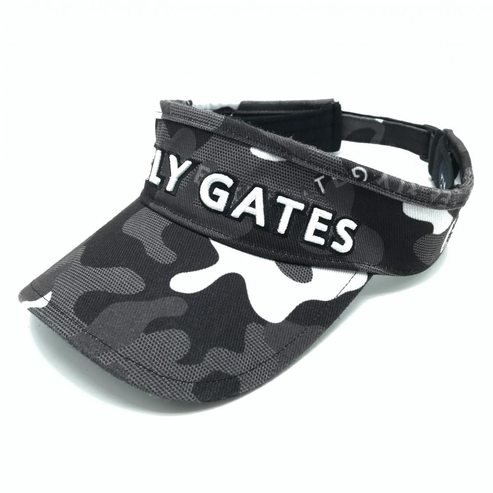 【美品】パーリーゲイツ サンバイザー グレー×黒 カモフラ 迷彩 汗取パット付き FR  ゴルフウェア PEARLY GATES