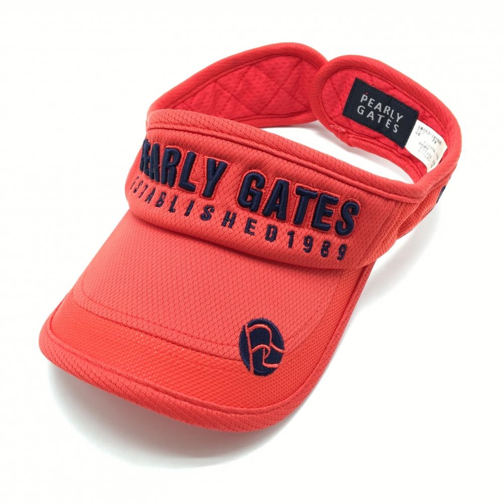 【超美品】パーリーゲイツ サンバイザー レッド×ネイビー ロゴ刺しゅう FR  ゴルフウェア PEARLY GATES