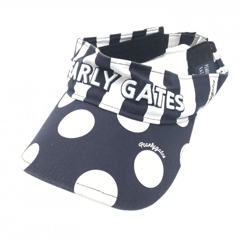 パーリーゲイツ サンバイザー ネイビー×白 ドット ストライプ 汗取りテープ付き FR  ゴルフウェア PEARLY GATES