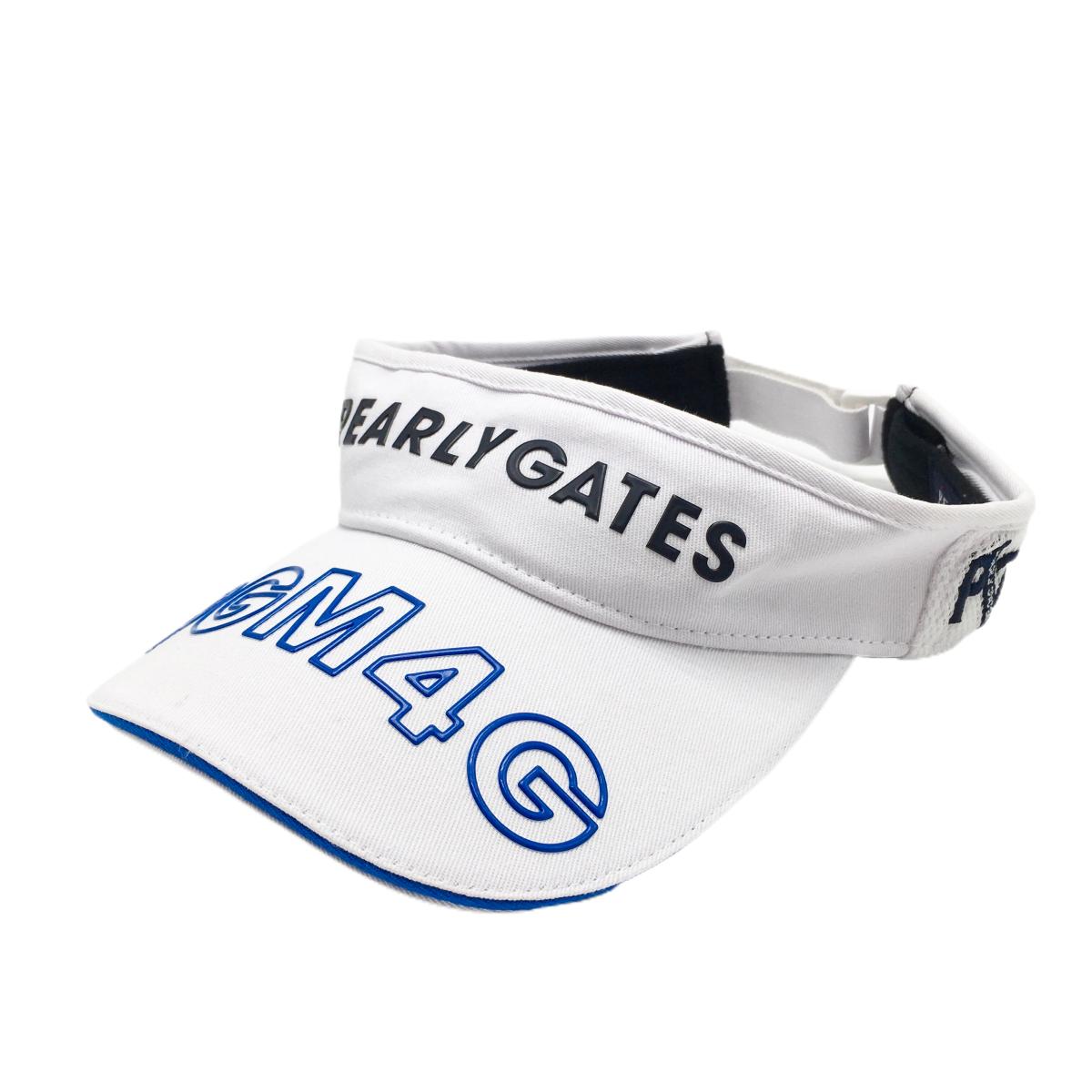 パーリーゲイツ サンバイザー 白×ブルー つば英字 汗取りパッド  FR  ゴルフウェア PEARLY GATES
