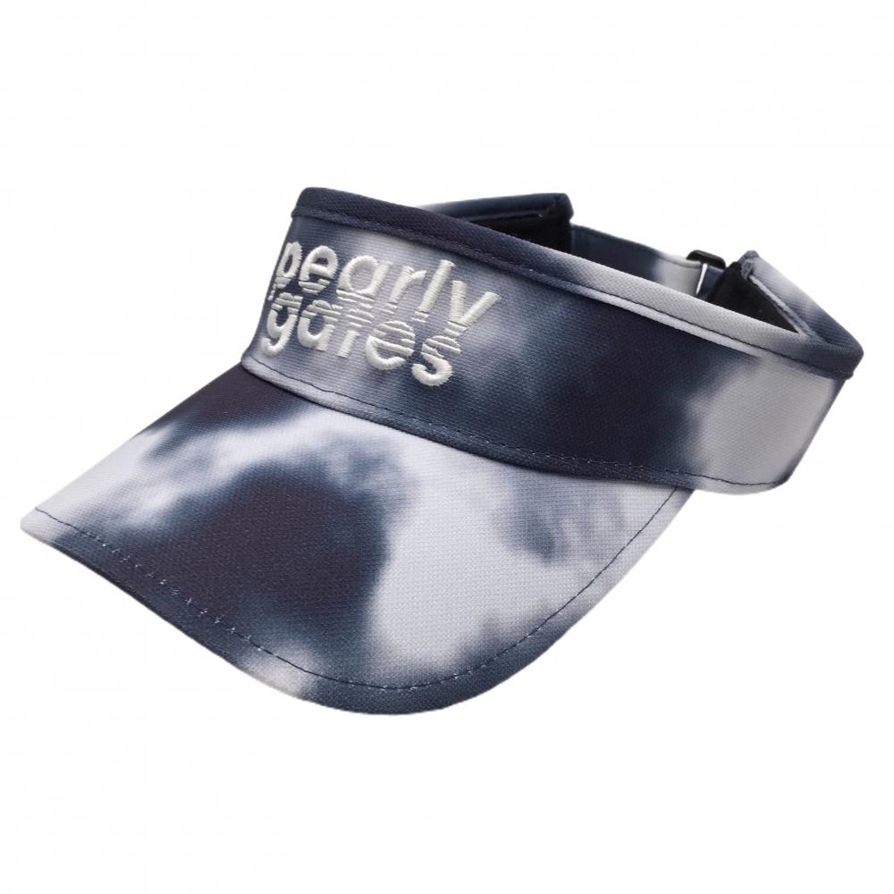【超美品】パーリーゲイツ サンバイザー 白×グレー 総柄 ロゴ刺しゅう  FR  ゴルフウェア PEARLY GATES
