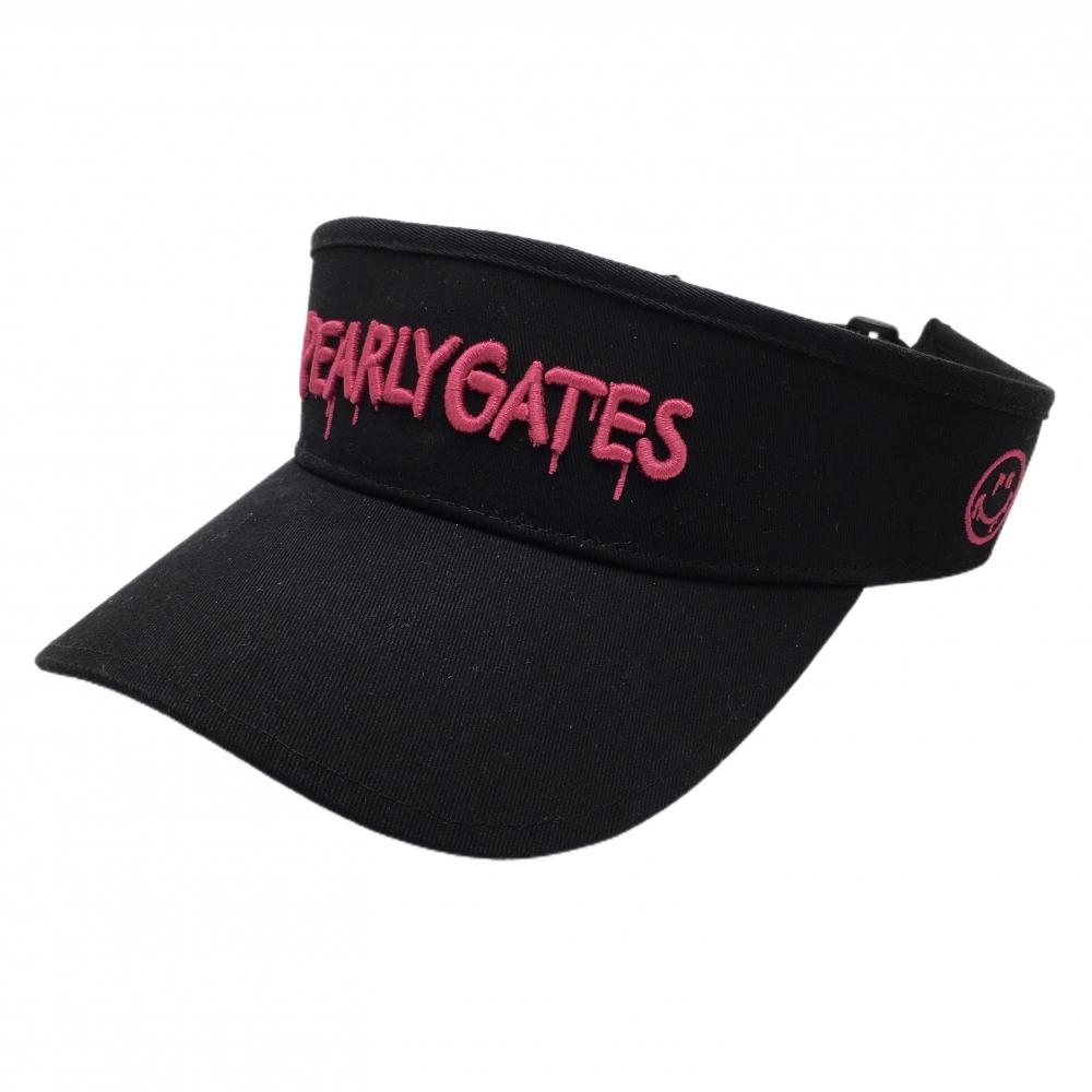 【超美品】パーリーゲイツ サンバイザー ネイビー×ピンク ペイントロゴ ニコちゃん スマイル FR  ゴルフウェア PEARLY GATES